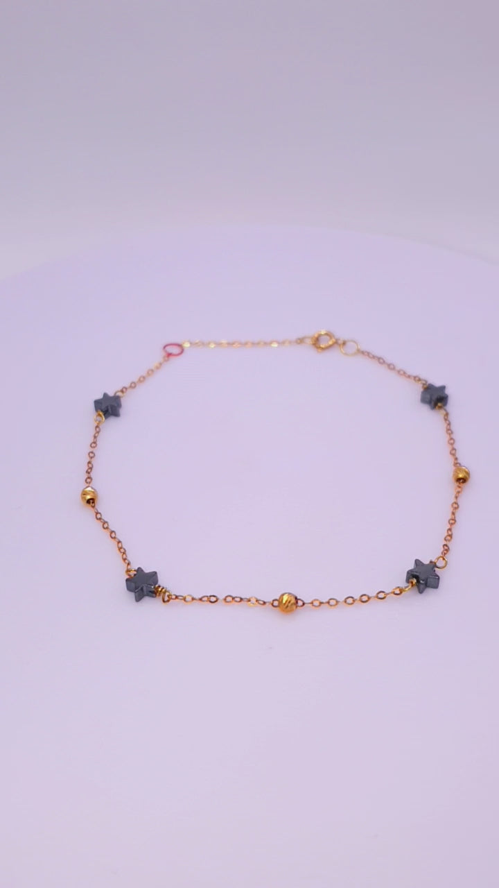 Solid 18ct Gold Women's - Gold Beads & Hematite Stars Bracelet, product video