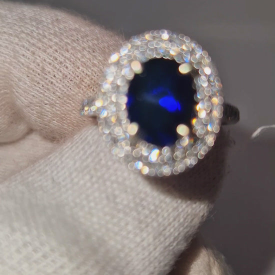 9ct White Gold - Sapphire & Diamond Double Row Cluster Ring video