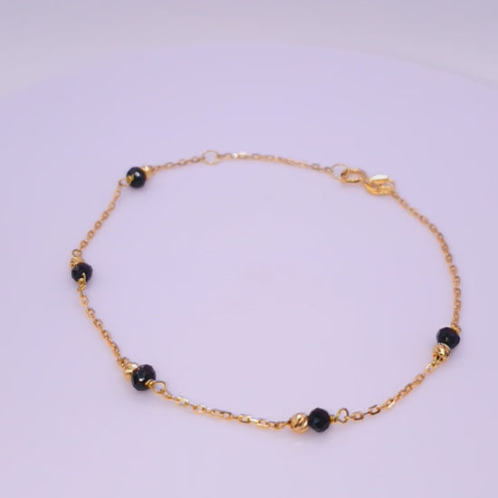 Solid 18ct Gold Women's - Gold & Onyx Bead Bracelet, product video