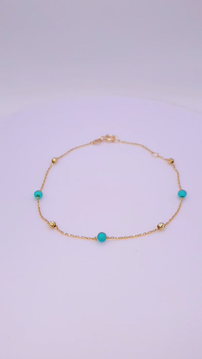 Solid 18ct Gold Women's - Gold & Turquoise Bead Bracelet, product video