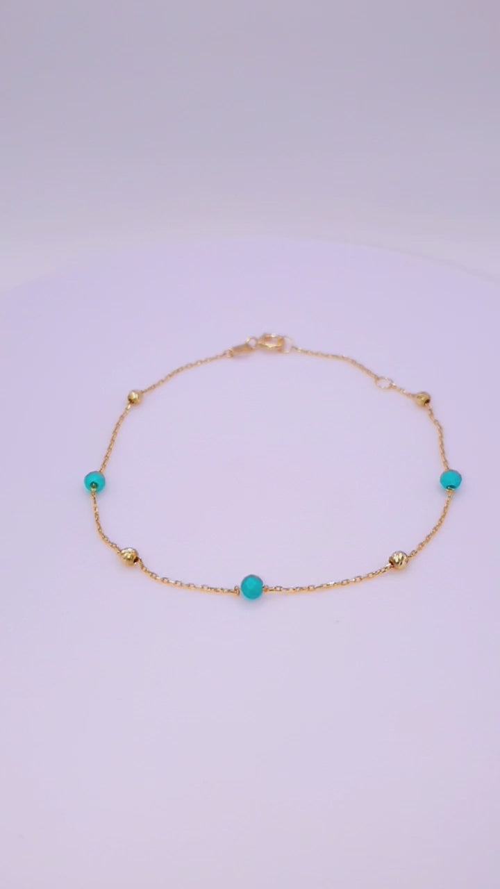 Solid 18ct Gold Women's - Gold & Turquoise Bead Bracelet, product video