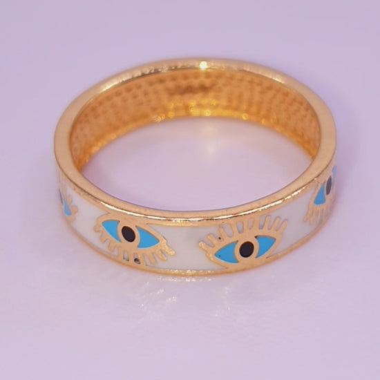 Solid 18ct Gold Women's Evil Eye Ring, product video