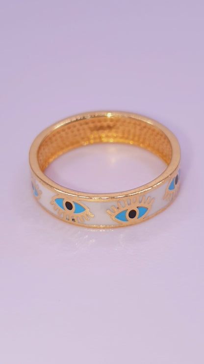 Solid 18ct Gold Women's Evil Eye Ring, product video