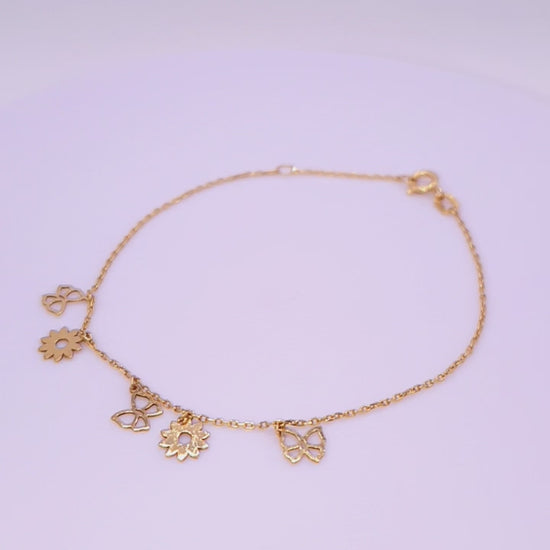 Solid 18ct Gold Women's Flowers & Butterflies Bracelet, product  video