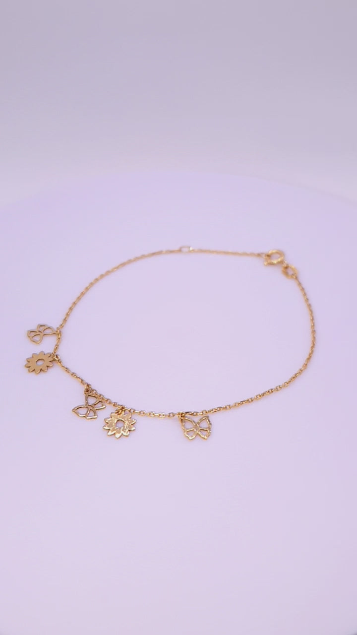 Solid 18ct Gold Women's Flowers & Butterflies Bracelet, product  video