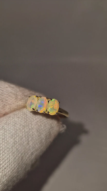 9ct Gold - Ethiopian Opal Trilogy Ring video