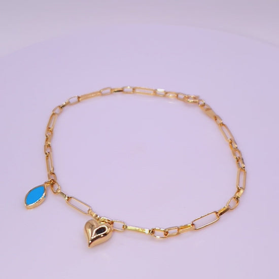 Solid 18ct Gold Women's Heart Charm Bracelet, product video