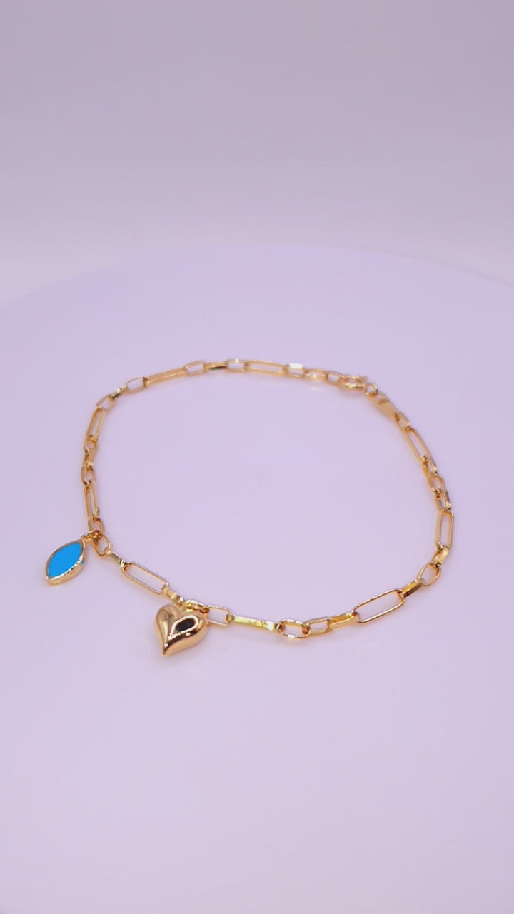 Solid 18ct Gold Women's Heart Charm Bracelet, product video