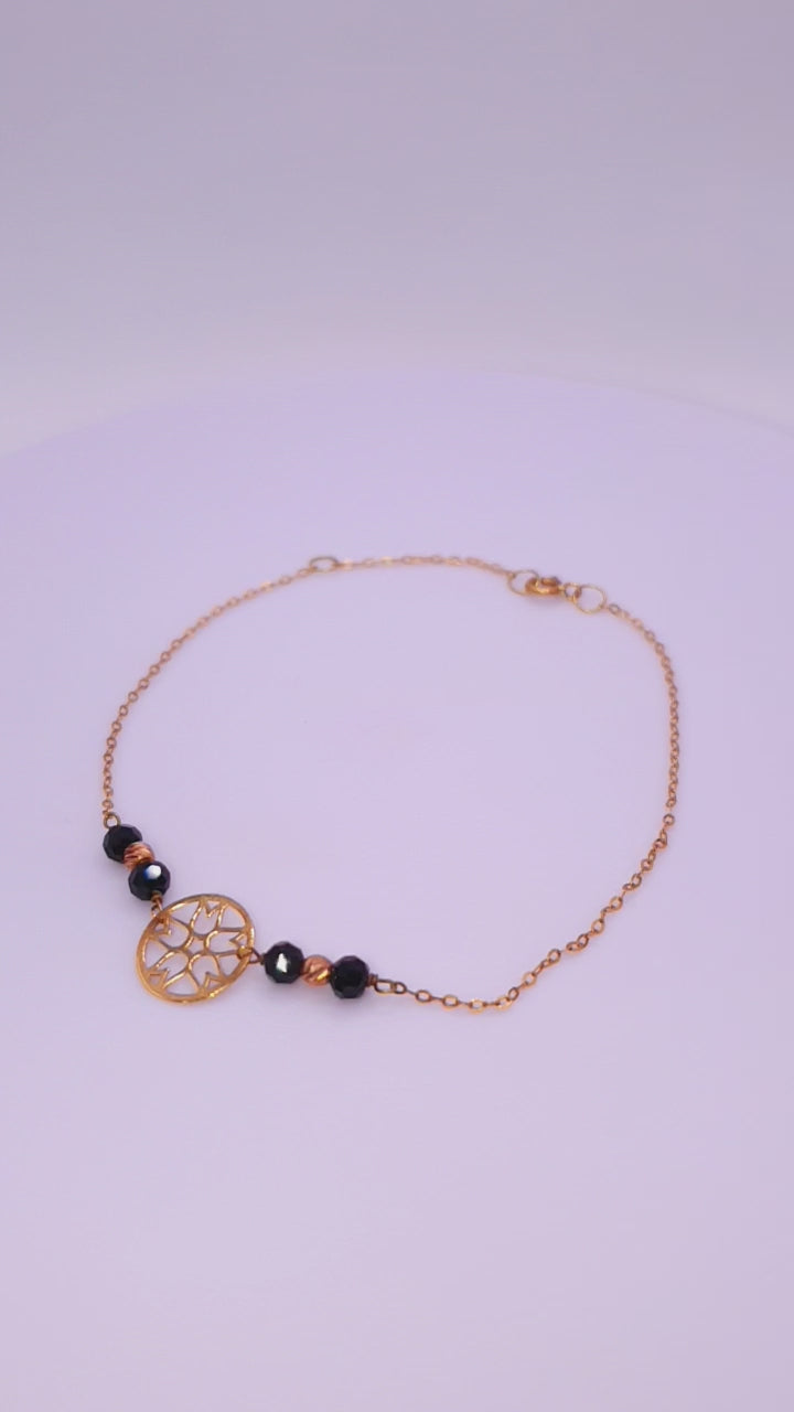 Solid 18ct Gold Women's Onyx Bead & Mandala Bracelet, product video