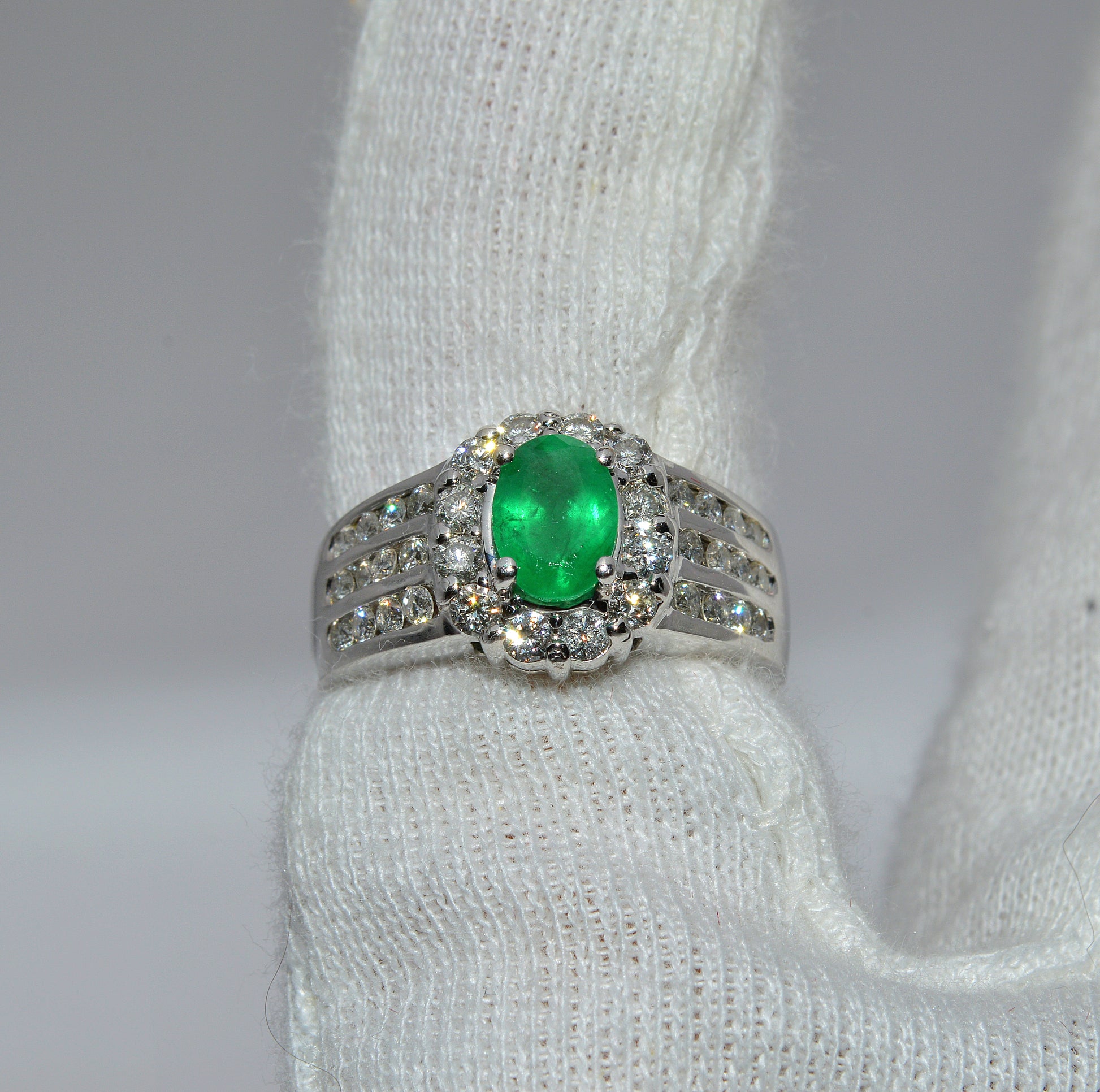 14ct Gold - Emerald & Diamond Statement Ring finger front on
