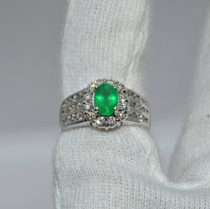 14ct Gold - Emerald & Diamond Statement Ring finger front on