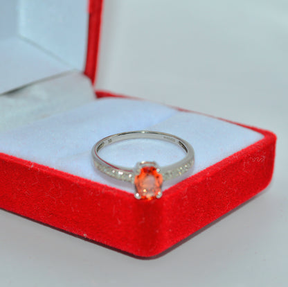 9ct White Gold - Orange Sapphire & Diamond Ring hallmark