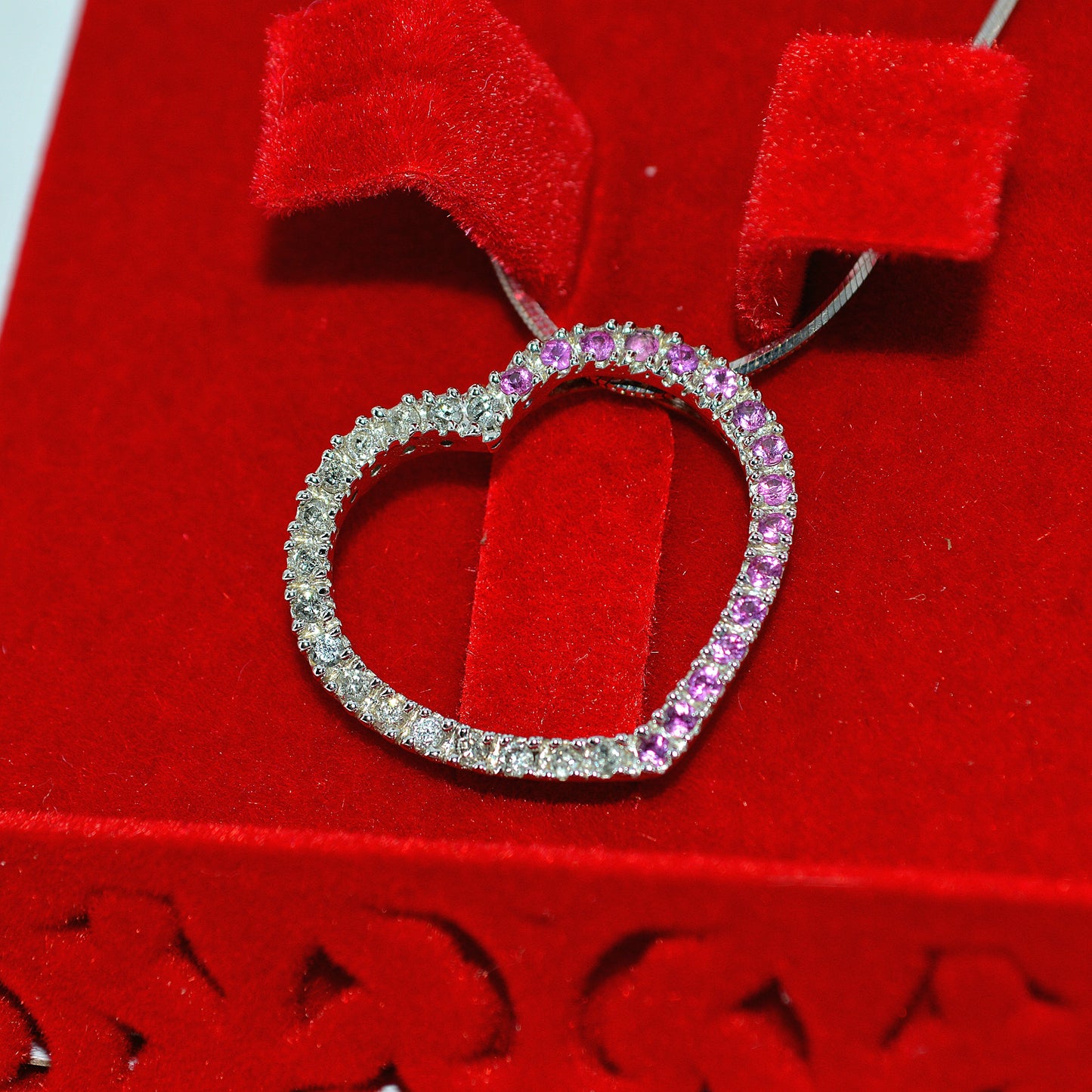 9ct White Gold - Ruby & Diamond Love Heart Necklace side close