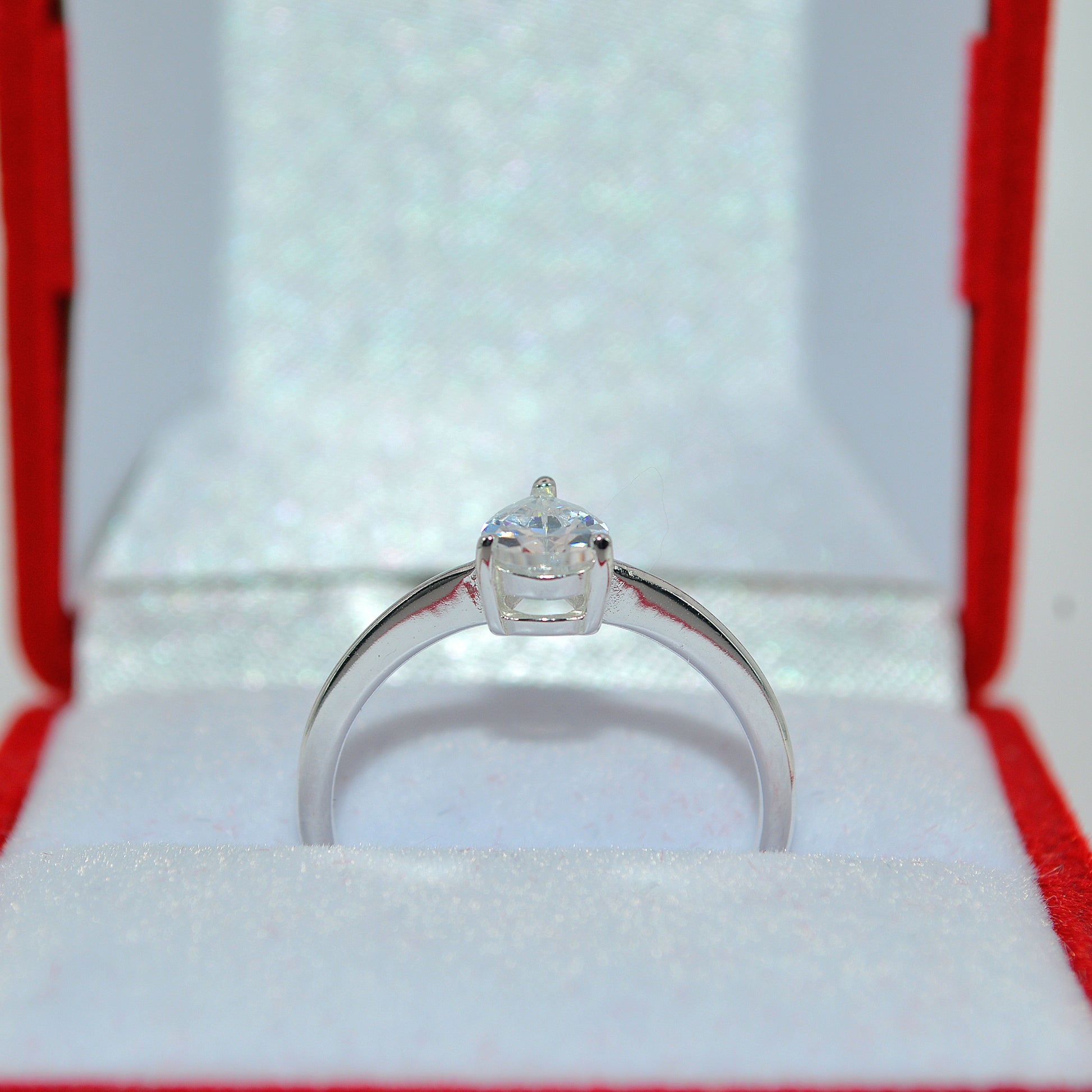 Sterling Silver - Pear Cut Cz Solitaire Ring front on upright#
