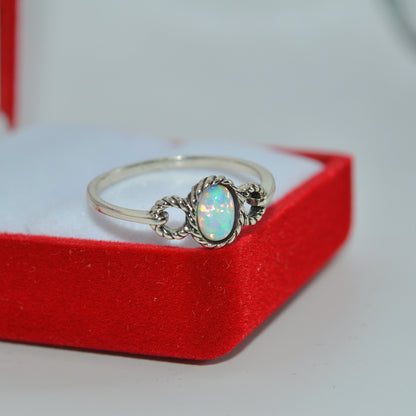 Sterling Silver - Opal Twist Ring right tilt