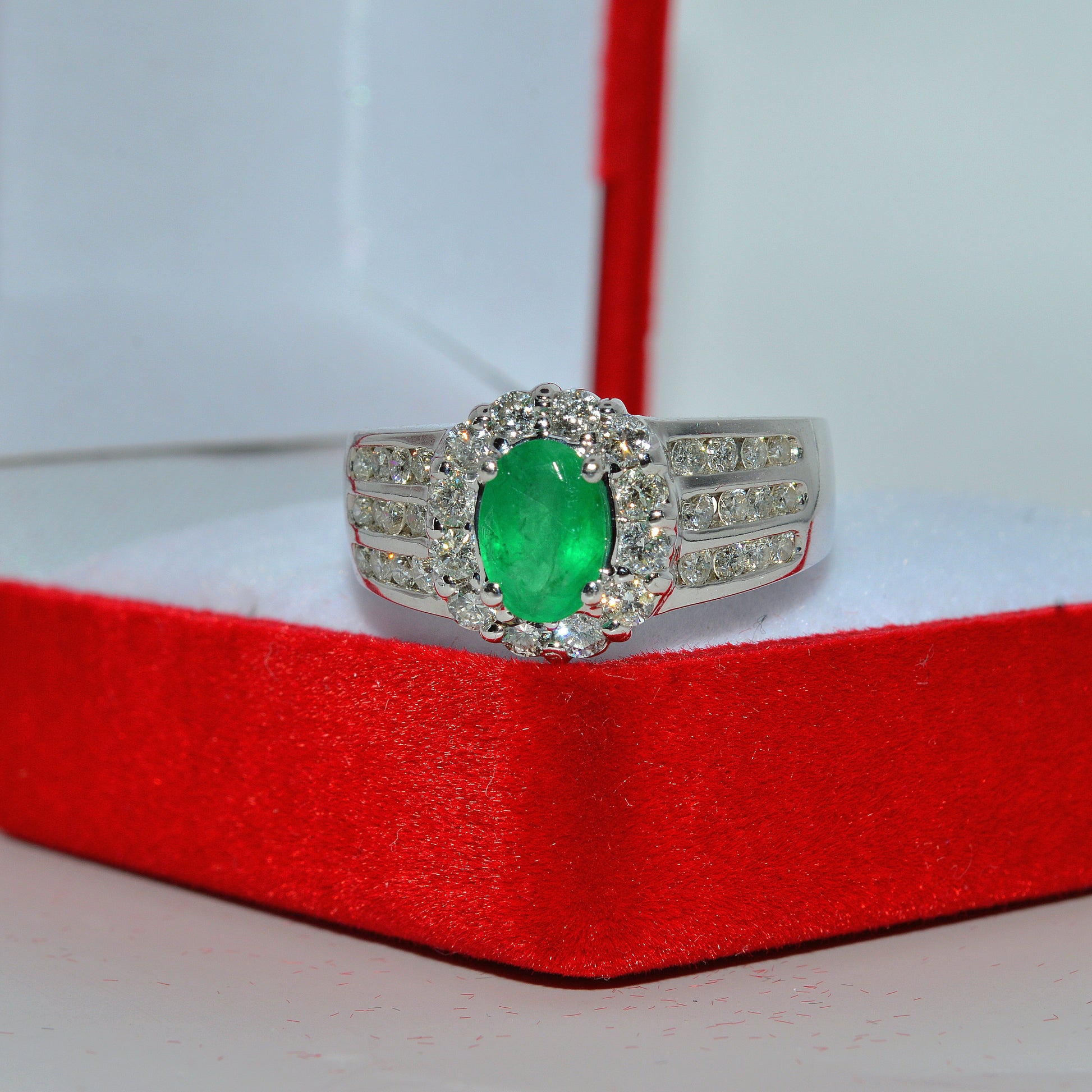 14ct Gold - Emerald & Diamond Statement Ring left tilt