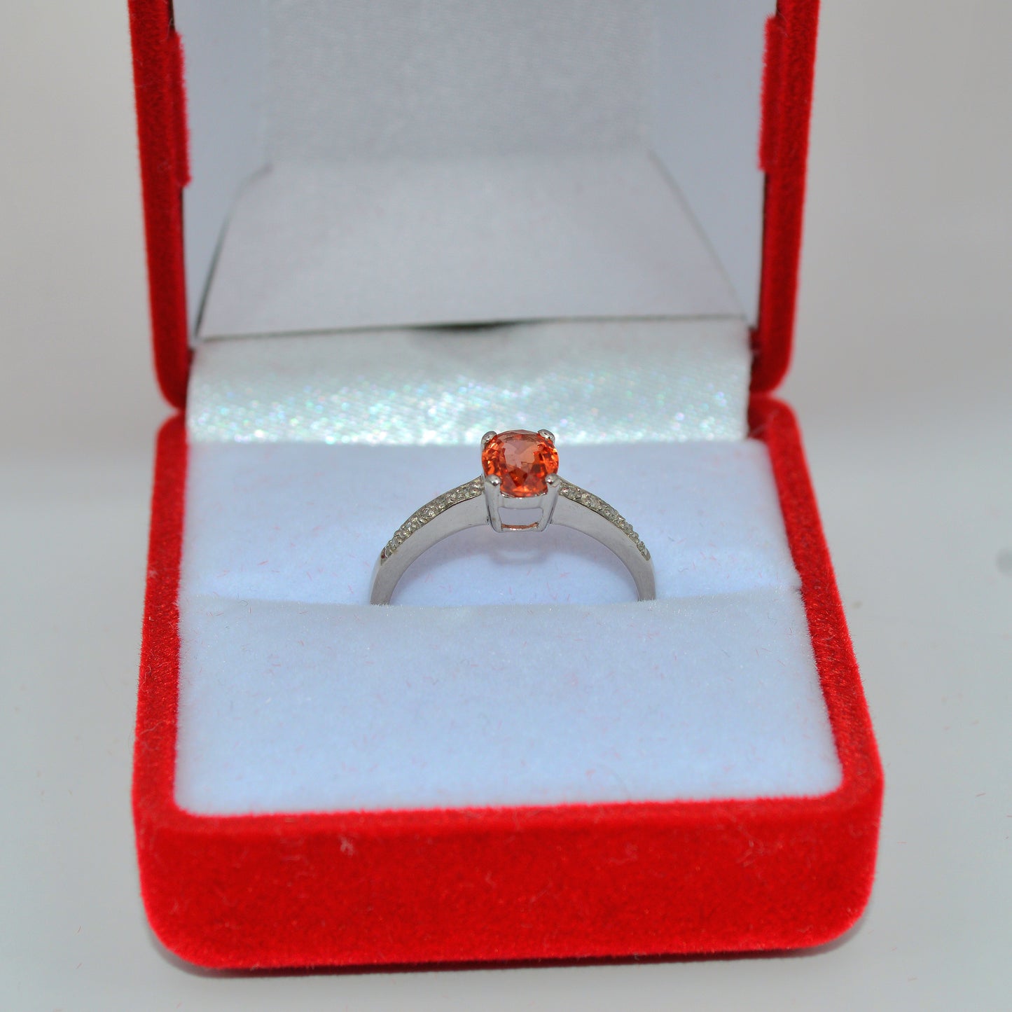 9ct White Gold - Orange Sapphire & Diamond Ring top down