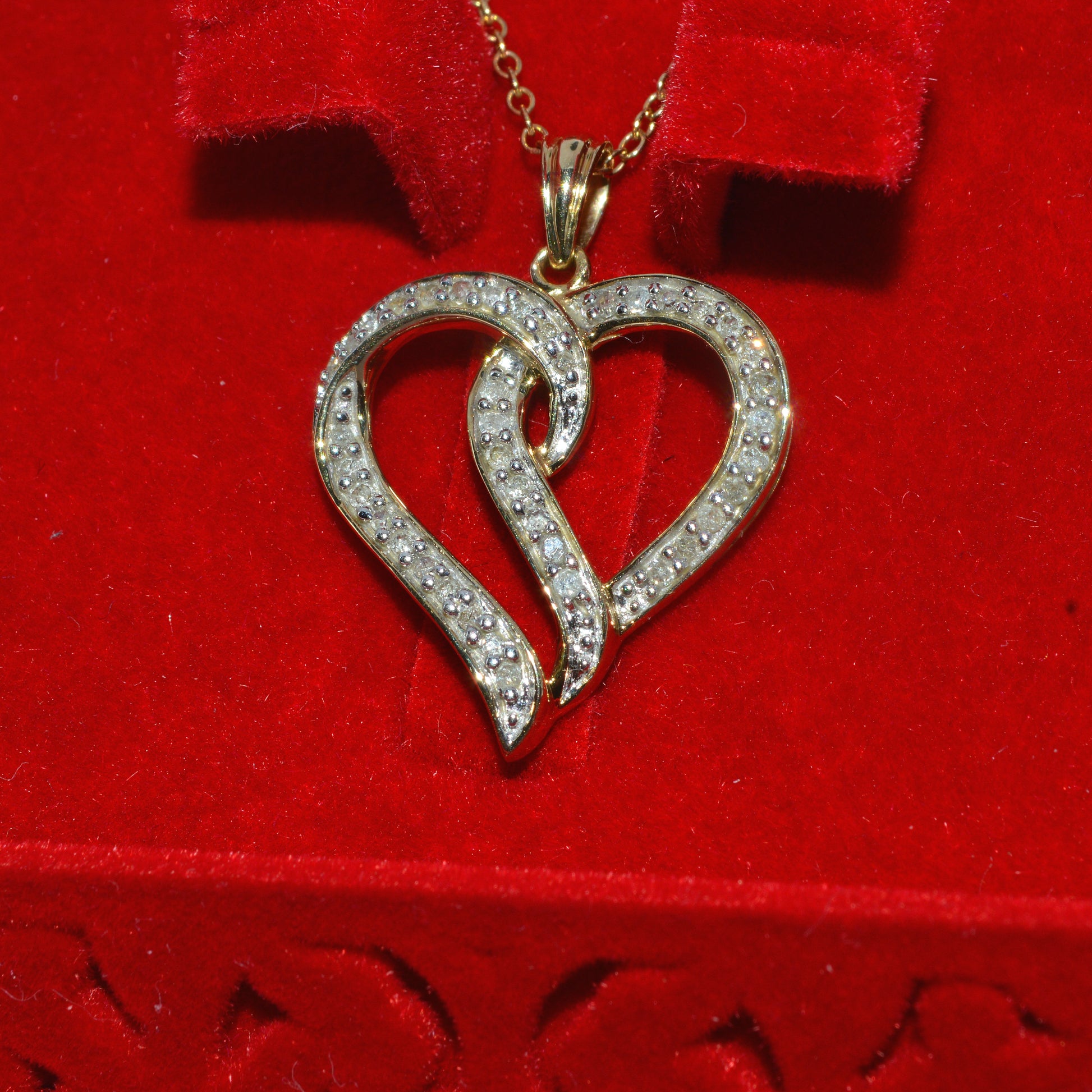 9ct Gold - Openwork Diamond Love Heart Necklace left tilt close