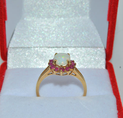 9ct Gold - Opal & Ruby Ring upright front