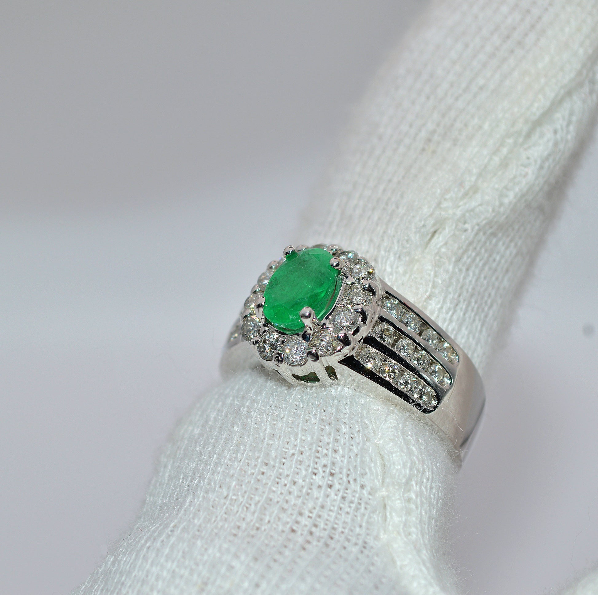 14ct Gold - Emerald & Diamond Statement Ring left tilt finger
