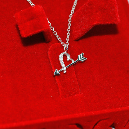 Sterling Silver - Cupids Arrow Necklace in box right angled close