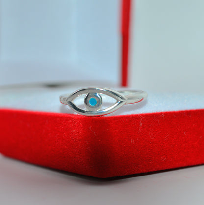 Sterling Silver - Evil Eye Ring angled left close