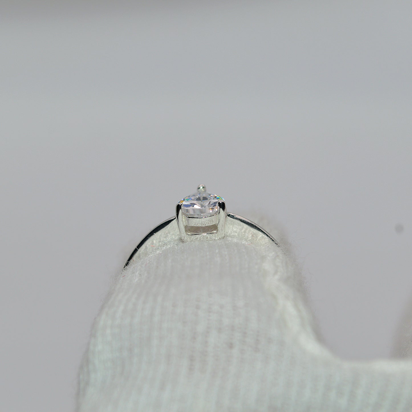 Sterling Silver - Pear Cut Cz Solitaire Ring back of mount finger