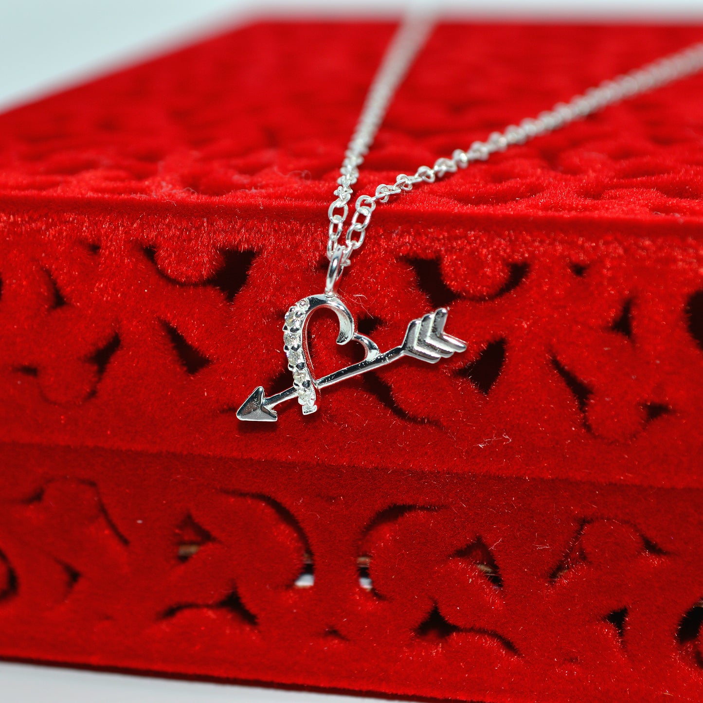 Sterling Silver - Cupids Arrow Necklace left angled close