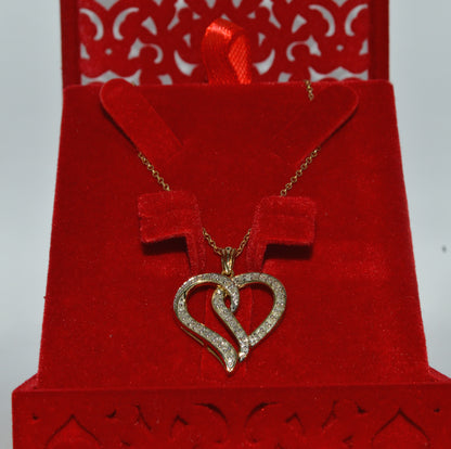 9ct Gold - Openwork Diamond Love Heart Necklace far front on