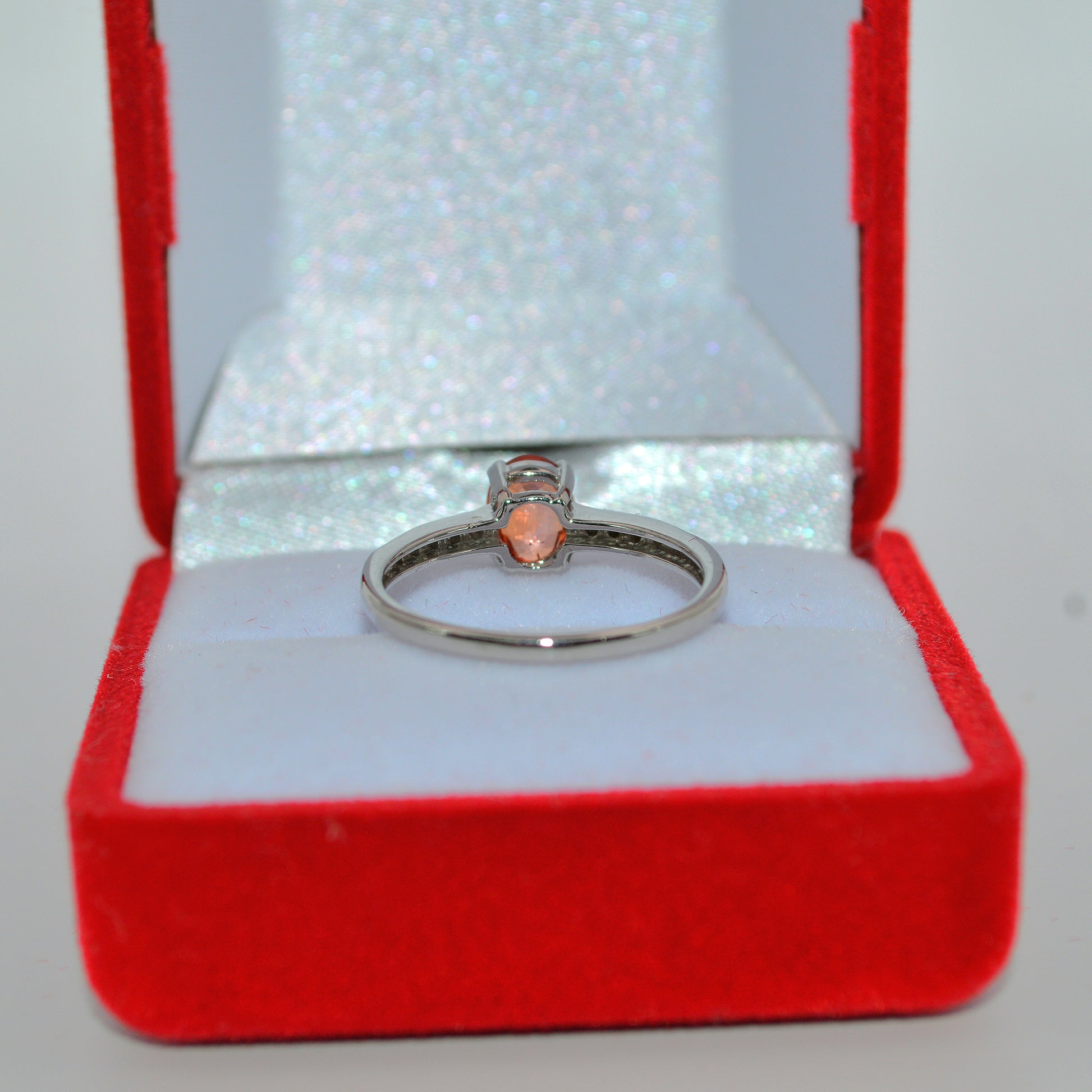 9ct White Gold - Orange Sapphire & Diamond Ring rear on