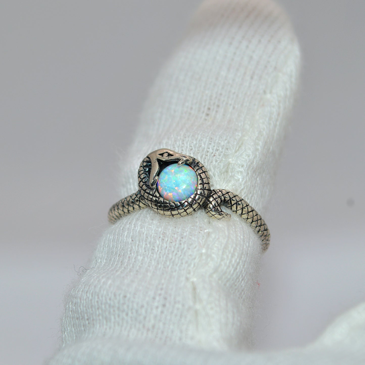Sterling Silver - Snake Opal Ring angled left finger