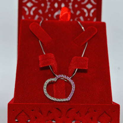 9ct White Gold - Ruby & Diamond Love Heart Necklace front far