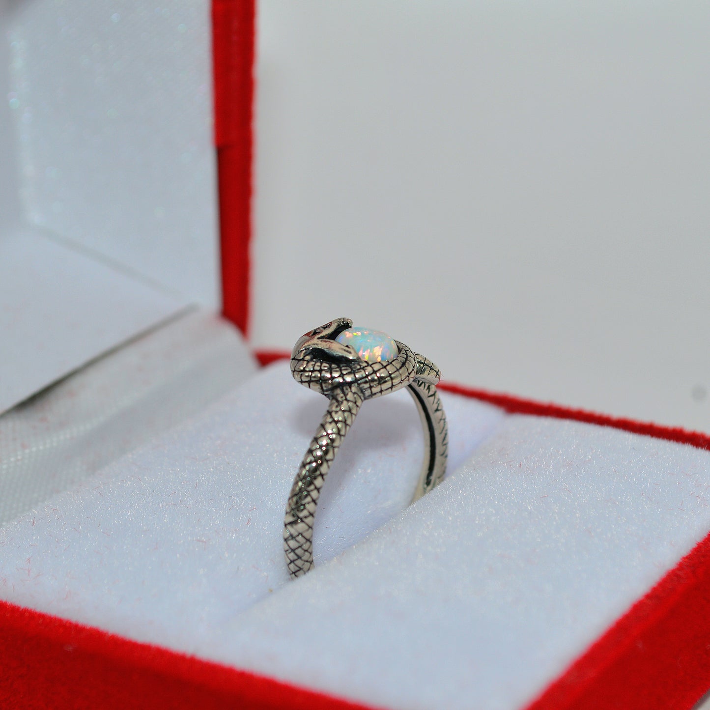 Sterling Silver - Snake Opal Ring right angled top down