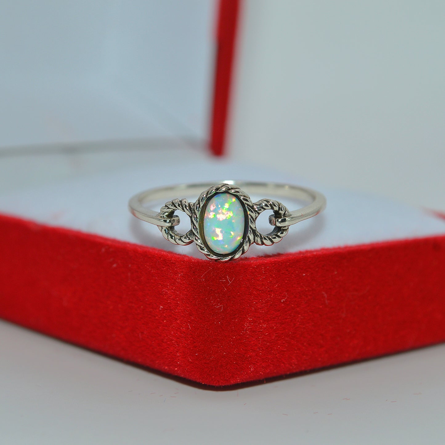 Sterling Silver - Opal Twist Ring front on