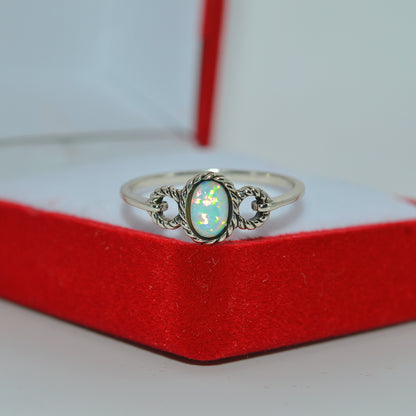 Sterling Silver - Opal Twist Ring front on