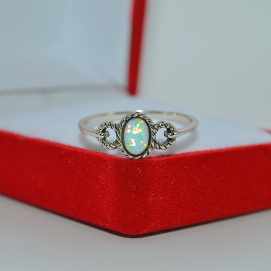 Sterling Silver - Opal Twist Ring front on