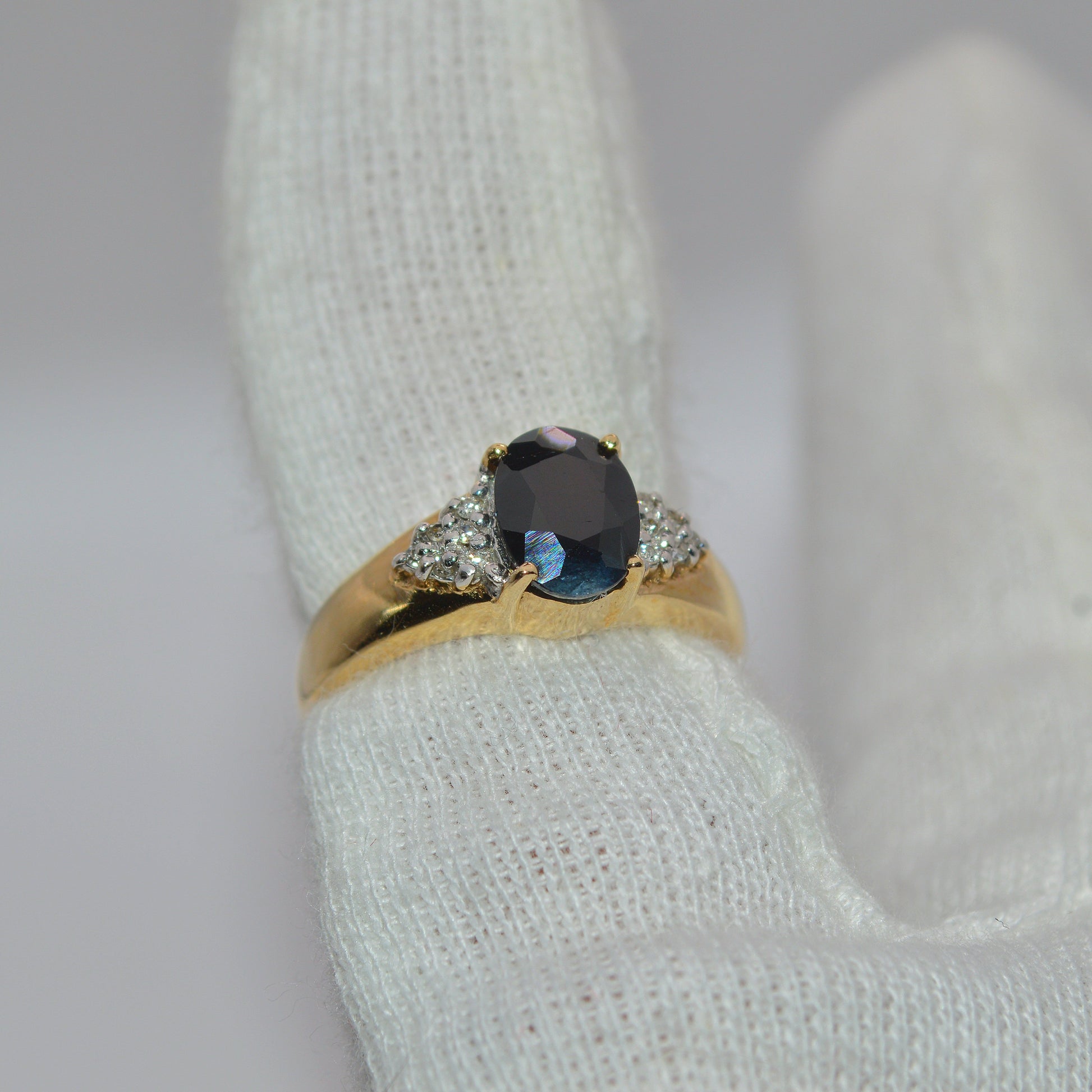 9ct Gold - Sapphire & Diamond Ring right tilt finger