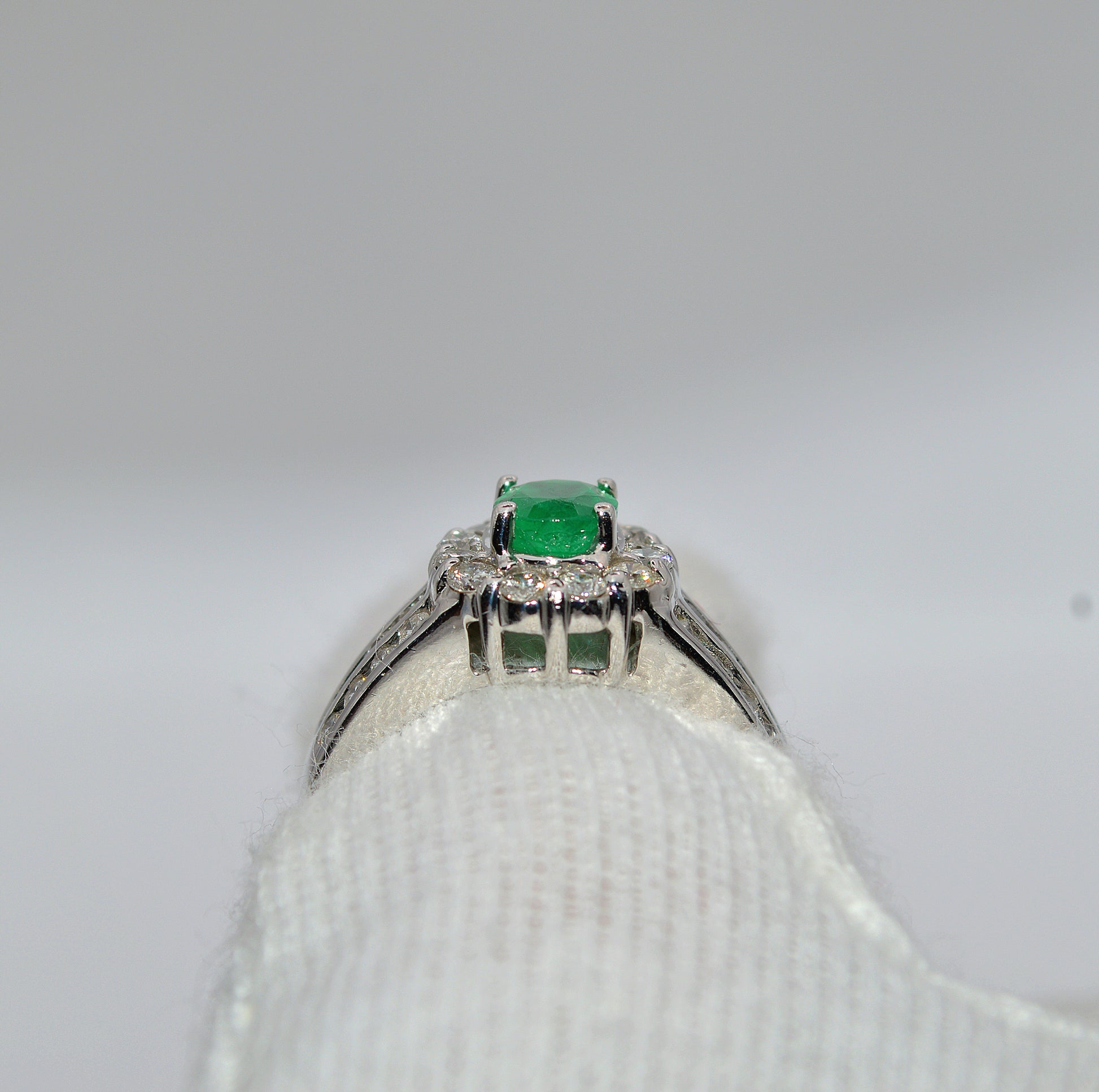14ct Gold - Emerald & Diamond Statement Ring rear on finger