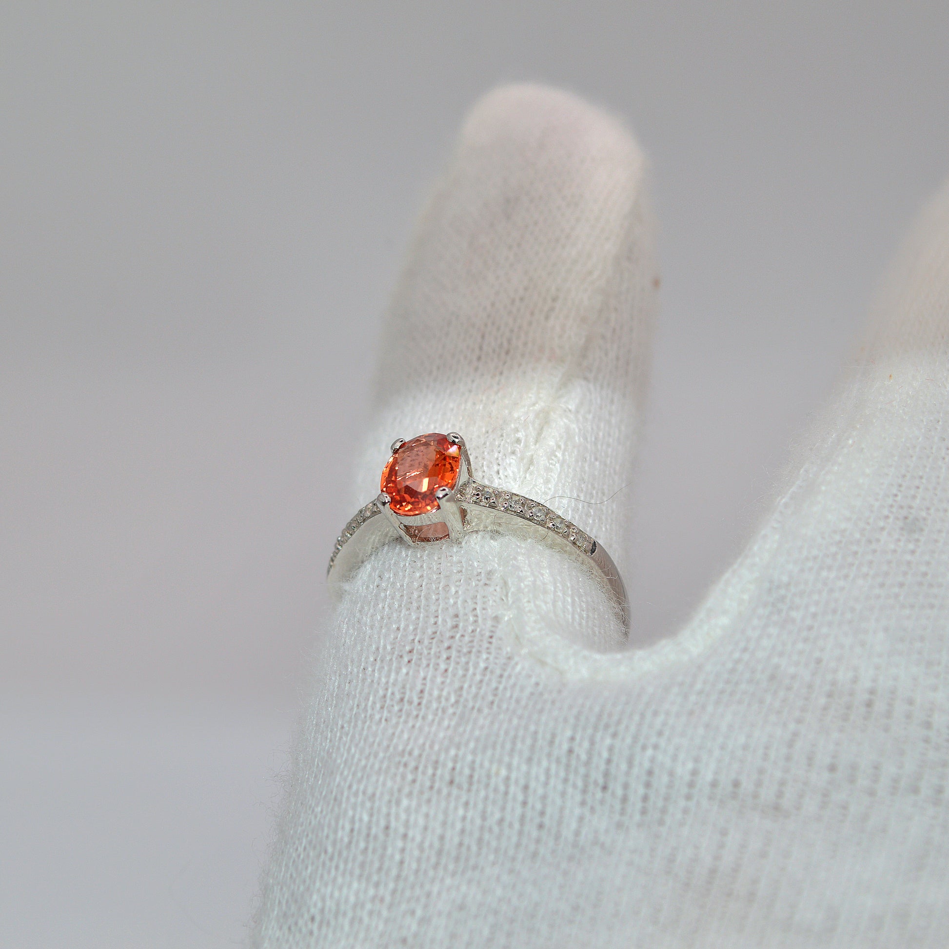 9ct White Gold - Orange Sapphire & Diamond Ring side finger