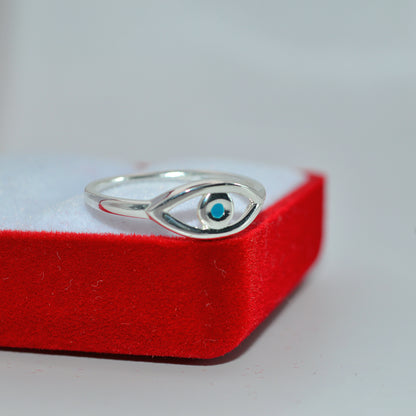 Sterling Silver - Evil Eye Ring angled right box close