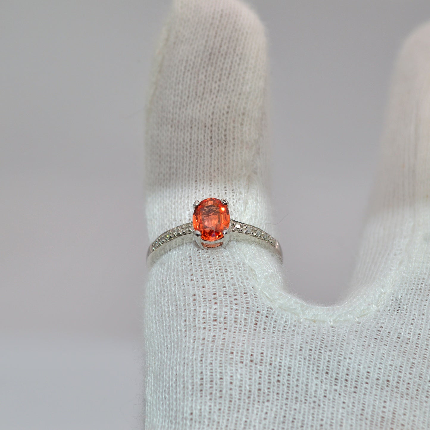 9ct White Gold - Orange Sapphire & Diamond Ring top down finger