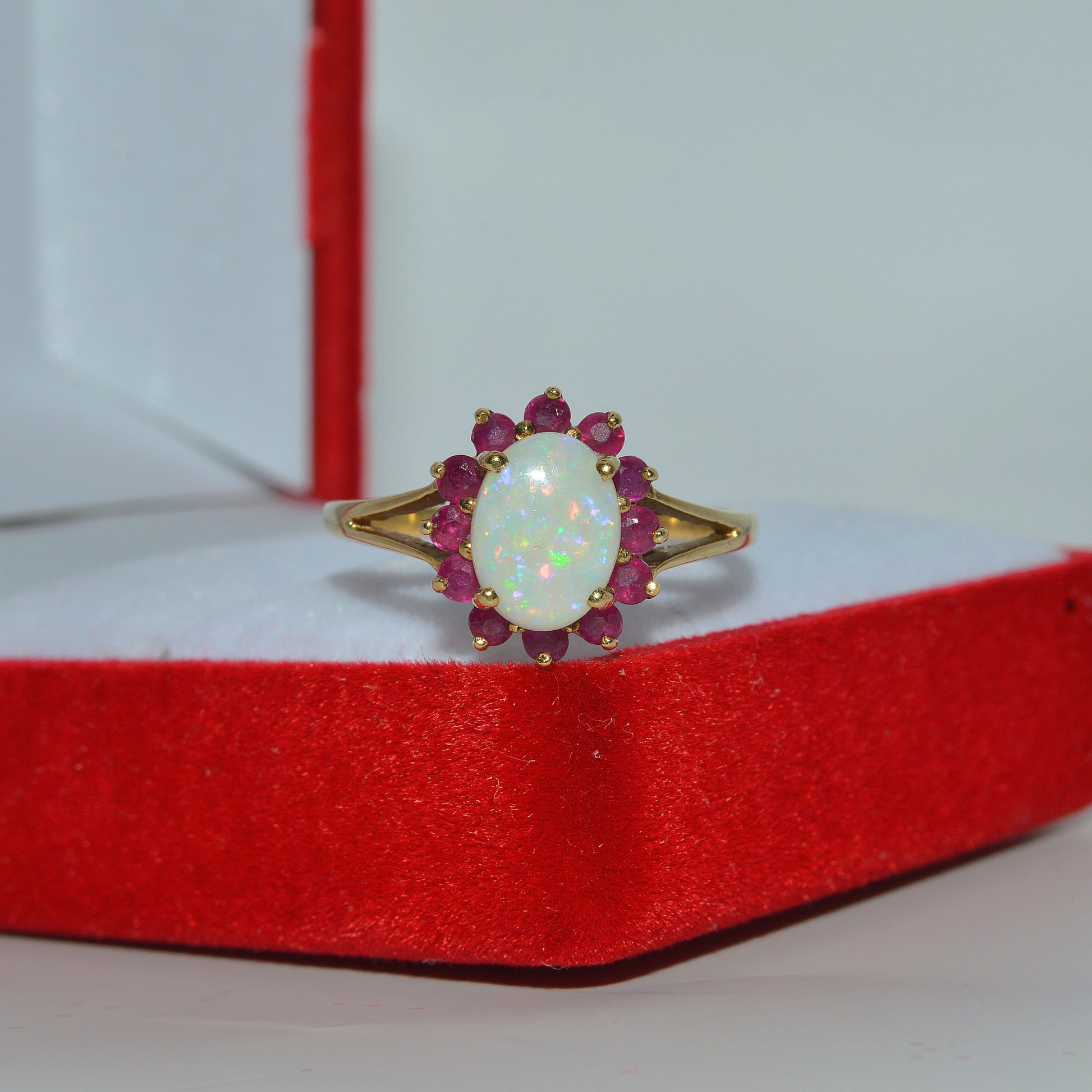 9ct Gold - Opal & Ruby Ring front box 1