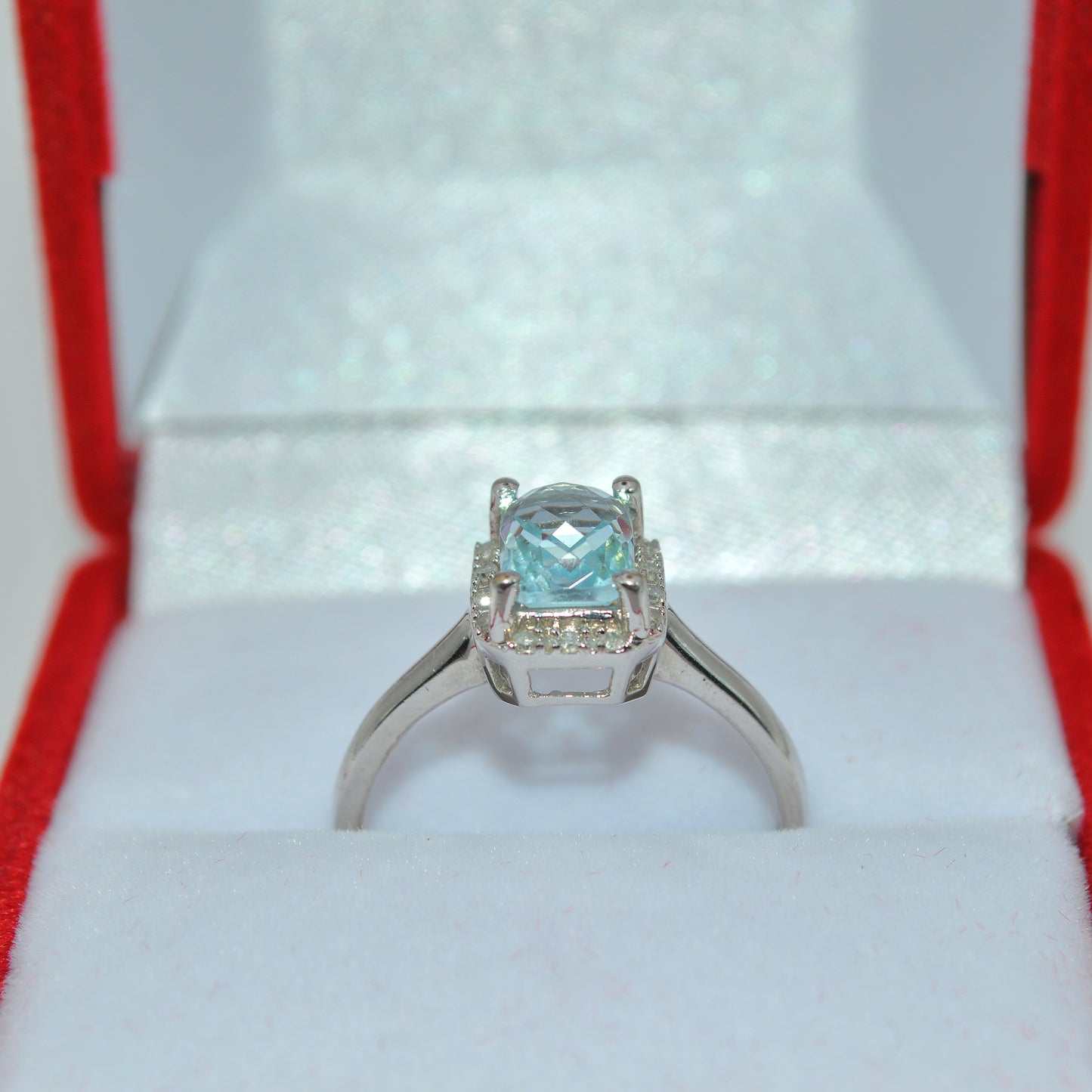 9ct White Gold - Topaz & Diamond Ring upright front on