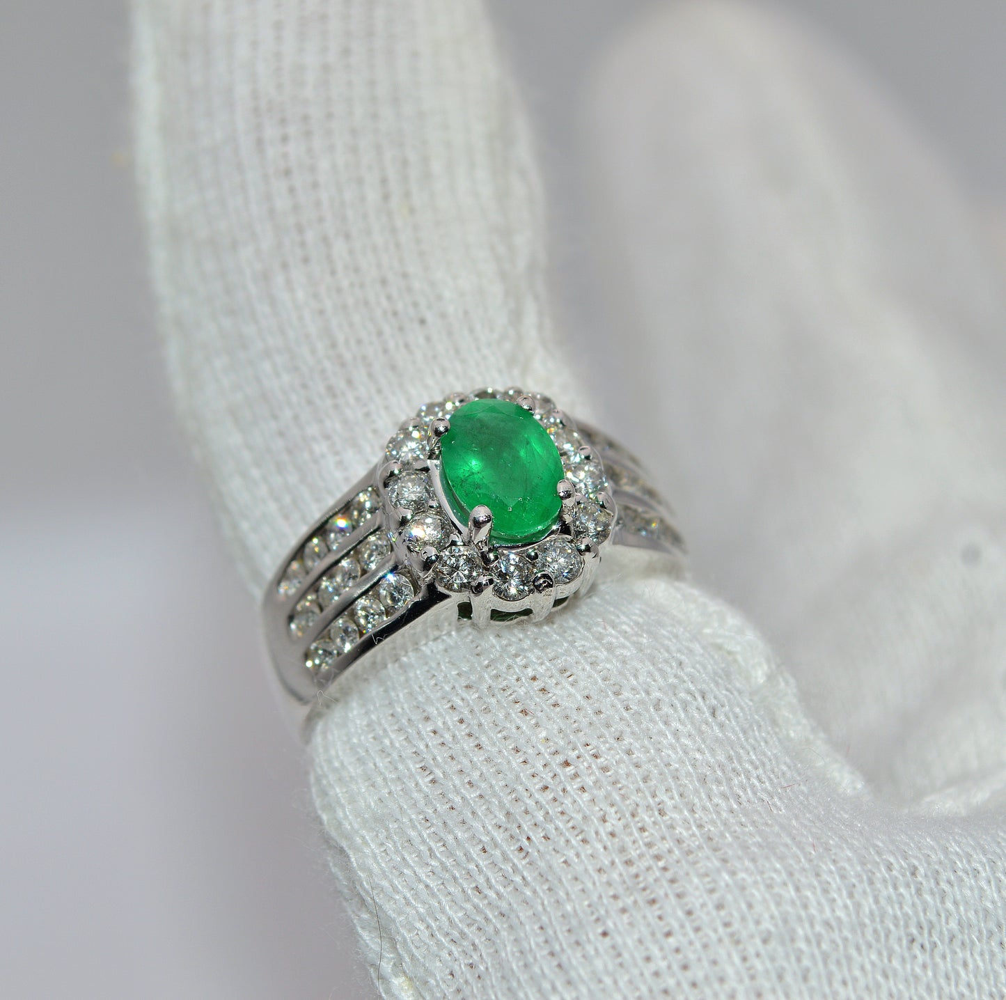 14ct Gold - Emerald & Diamond Statement Ring right tilt finger