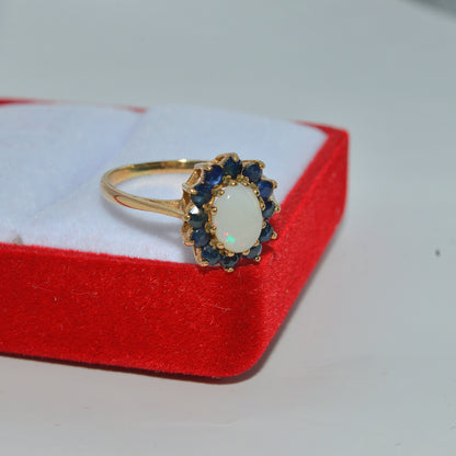 9ct Gold - Opal & Sapphire Ring right tilt