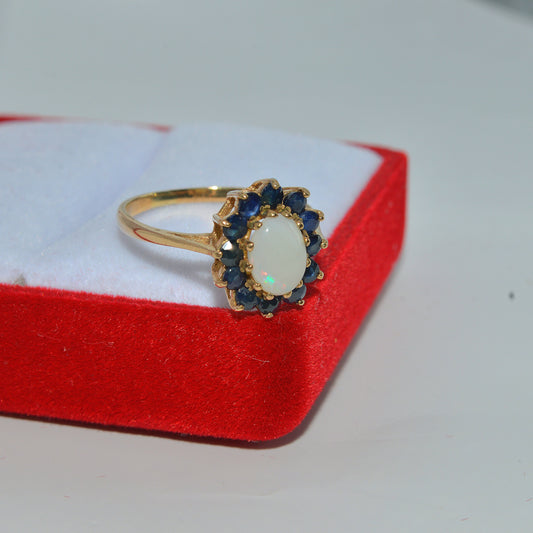 9ct Gold - Opal & Sapphire Ring right tilt