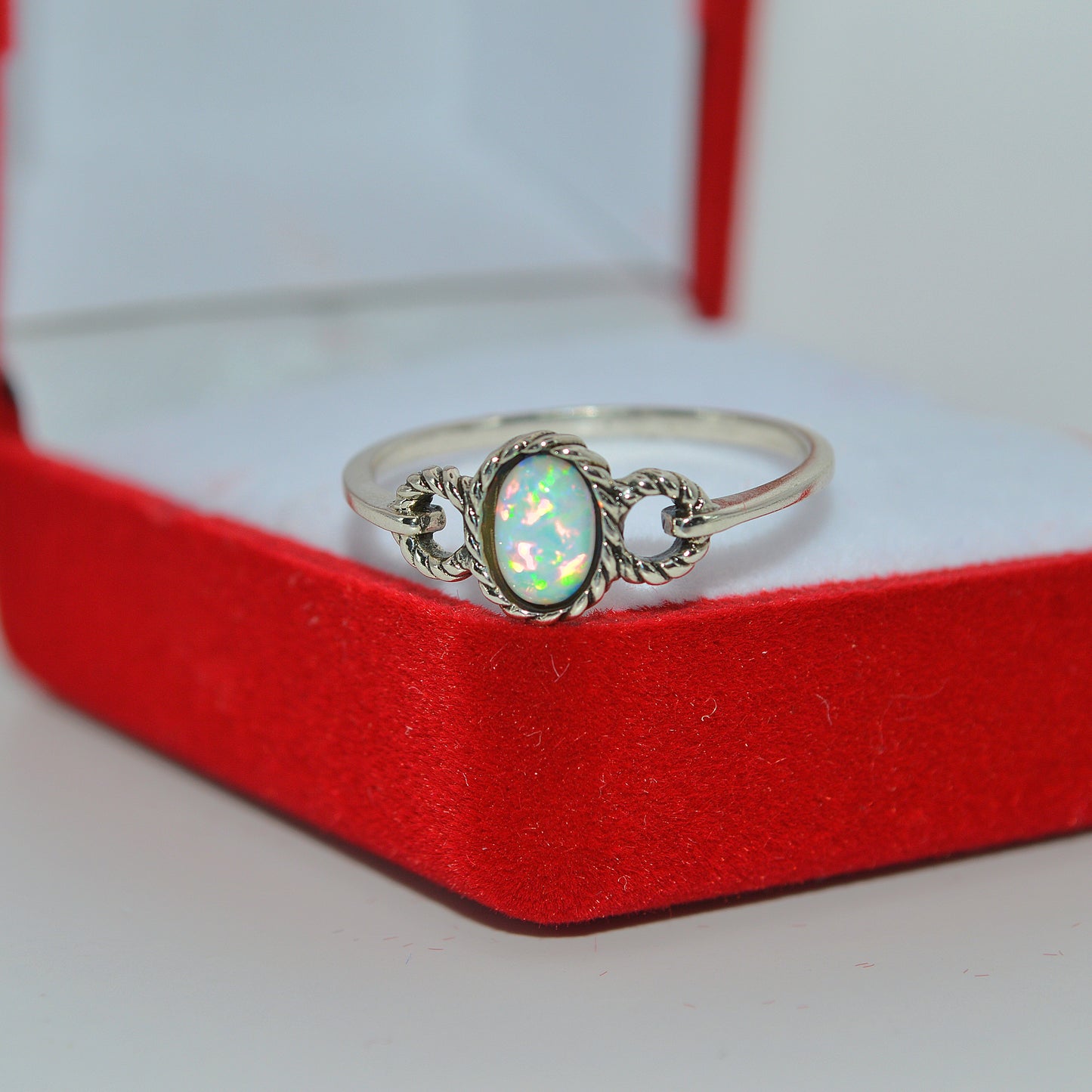 Sterling Silver - Opal Twist Ring left tilt