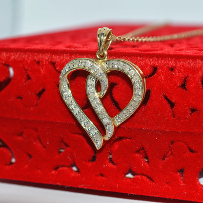 9ct Gold - Openwork Diamond Love Heart Necklace left tilt