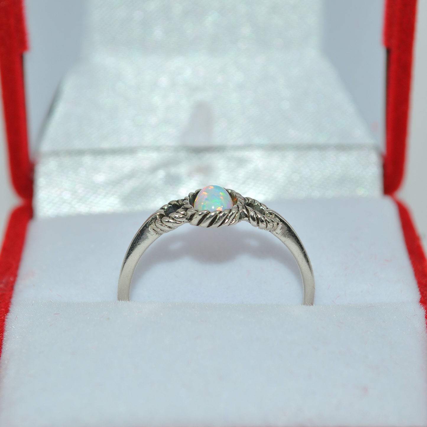 Sterling Silver - Opal Twist Ring upright front on