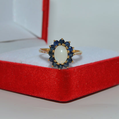 9ct Gold - Opal & Sapphire Ring front on